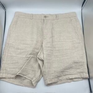 Porter & Ash Men's 100% Linen Flat Front Casual Beige‎ 9" Shorts Size 34